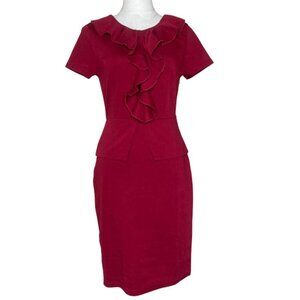 REPHYLLIS Women's Scarlet Red Ruffle Accent Faux 2 Piece Short Sleeve Midi Med